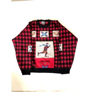Vintage Woolrich Hand-Framed 100% Wool Lodge Sweater Ice Skater Plaid XL